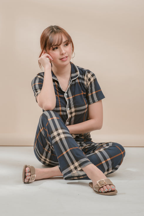 Plaid in Dark Blue Cotton Pyjama
